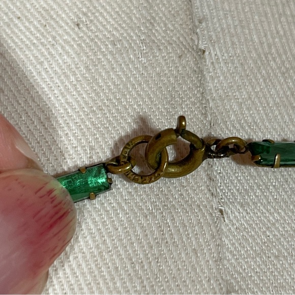 Antique Czechoslovakian green glass brass 1920’s  art deco choker necklace￼ - Picture 13 of 17